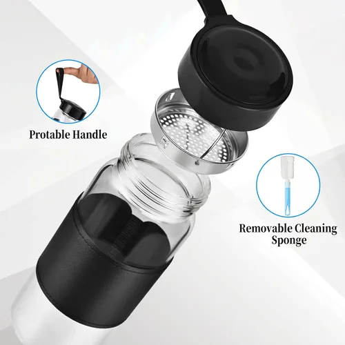 Miniatura 4 de Pequeña botella coctelera de vidrio, 16 onzas, sin BPA, sin olor, con bola mezcladora 304SS y cepillo de limpieza extraíble para fitness y batidos