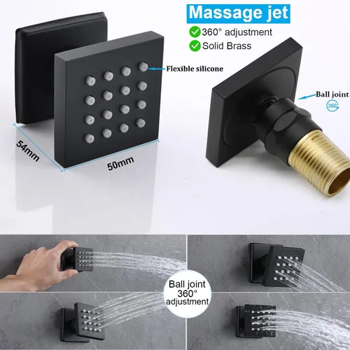 Miniatura 9 de Enga Sistema de ducha de lluvia negro mate con 4 chorros corporales, ducha de lluvia de 12 pulgadas montada en pared, sistema de cabezal de ducha