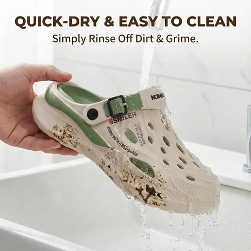 Miniatura 5 de Zuecos de jardín para hombre, transpirables, sin cordones, con suela gruesa antideslizante, resistentes al agua Beige-Verde