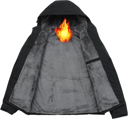 Miniatura 3 de Chaqueta impermeable de esquí para hombre, con forro polar, cálida chaqueta de lluvia de invierno con capucha