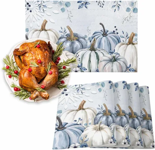 Miniatura 30 de Juego de 1 mantel individual gris de Navidad, manteles individuales de enanos de invierno y cardenales antideslizantes, manteles individuales