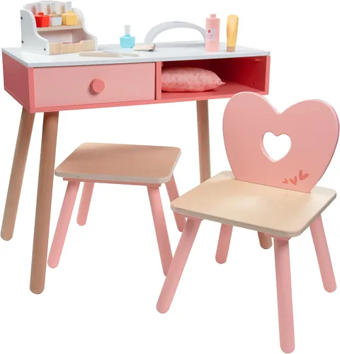 Miniatura 7 de Juego de madera para salón de uñas de simulación, juego completo Glam & Glow incluye esmaltes de uñas, organizador de belleza, lima, silla secadora