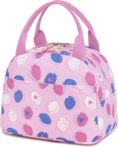 Miniatura 26 de Bluboon Bolsa de almuerzo para mujer, bonita bolsa de almuerzo de pana con correa para el hombro, reutilizable, aislada, gran capacidad