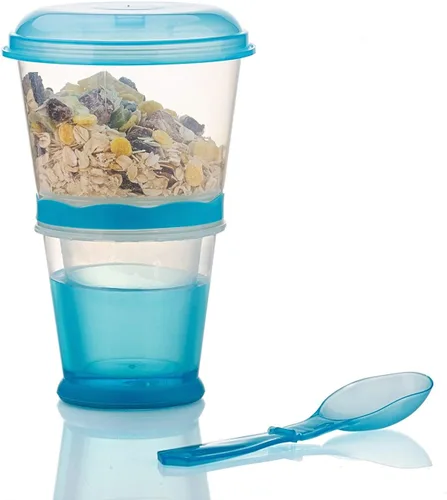 INOGIH Cereal On the Go Tazas Desayuno-Taza portátil para bebidas Cereal To-Go Contenedor de taza con cuchara (azul)