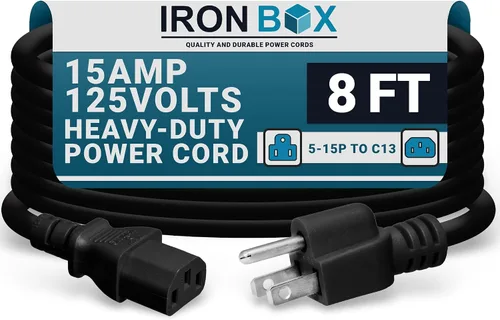 Miniatura 49 de IronBox Electric - Cable de alimentación de servicio pesado 5-15P a C13 - Cable de 3 clavijas 15A 125V 14/3 SJT para PC - Cable para computadora