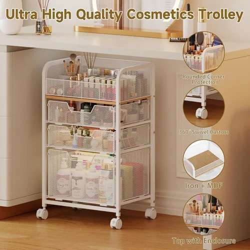 Miniatura 7 de Organizador de Carrito de Maquillaje con 3 Cajones, Organizadores de Cuidado de la Piel de Piso con Divisores, Organizador de Tocador Estuches