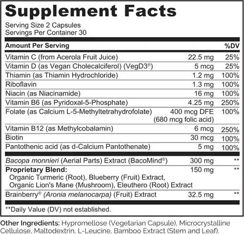 Miniatura 3 de NATURELO Suplemento integral para el cerebro – Suplementos de salud cerebral para apoyo de la memoria y la concentración – Suplemento de mezcla
