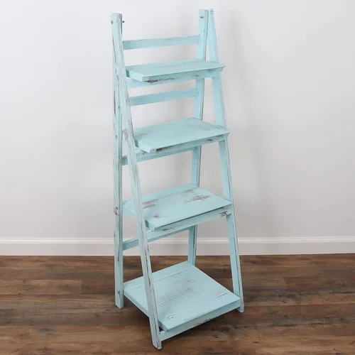 Miniatura 13 de Estante de escalera envejecido, estantería rústica inclinada para decoración del hogar (negro)