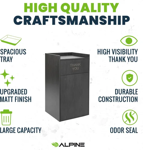 Miniatura 2 de Alpine Gabinete de Bote de Basura para Restaurante - Bote de Basura Comercial de 40 Galones, Receptáculo de Basura Interior con Soporte para Bandeja