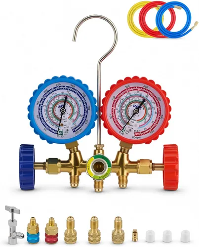 Miniatura 7 de Orion Motor Tech Medidores de CA, juego de manómetros de CA para R134a R12 R22 R502, juego de 3 vías de calibre CA automotriz con calibradores