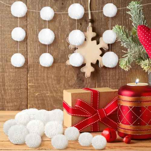 Miniatura 4 de 50 pompones de invierno para manualidades, bolas de nieve falsas, bolas de pompón para arte, proyectos creativos, decoración de manualidades