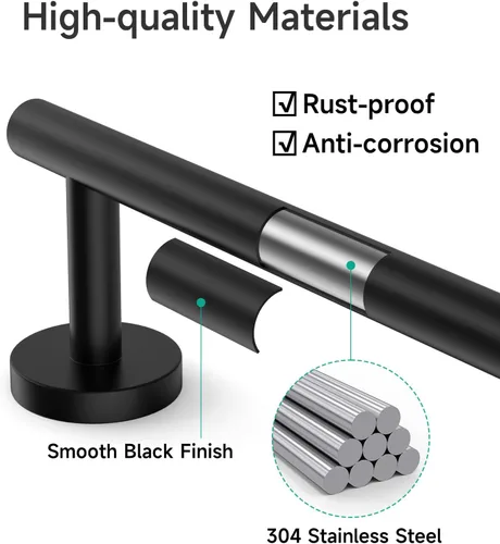 Miniatura 4 de USHOWER Juego combinado de toallero y soporte de papel higiénico de 12 pulgadas, color negro, estilo moderno, 2 piezas