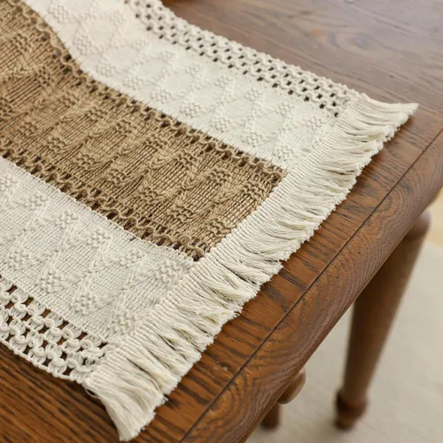 Miniatura 9 de Simple&Opulence - Camino de mesa de macramé estilo bohemio - 12 x 60 pulgadas, camino de mesa de algodón estilo granja con bordes trenzados