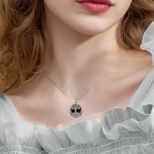 Miniatura 87 de ONEFINITY Collar de plata de ley 925 con diseño de árbol de la vida con colgante de nudo celta de concha de abulón para mujer
