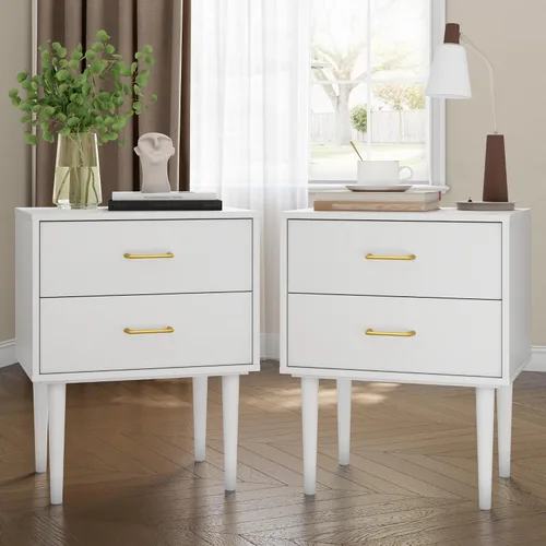 Miniatura 13 de Mesita de noche, mesita de noche negra y dorada con panel estriado, mesa de cabecera con 2 cajones, mesita de noche moderna grande de mediados