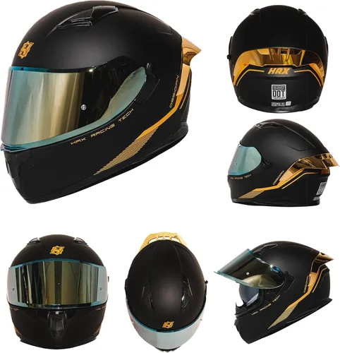 Miniatura 3 de HAX Obsidian - Casco de motocicleta de cara completa con doble visera para adultos, para motocicleta de calle, con pinlock listo para pinlock, negro