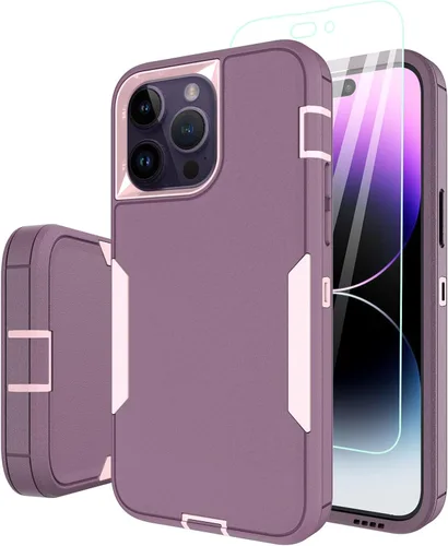 Miniatura 11 de Funda para iPhone 14 Pro Max, con protector de pantalla de vidrio templado, carcasa resistente a prueba de golpes con cubierta de puerto de carga
