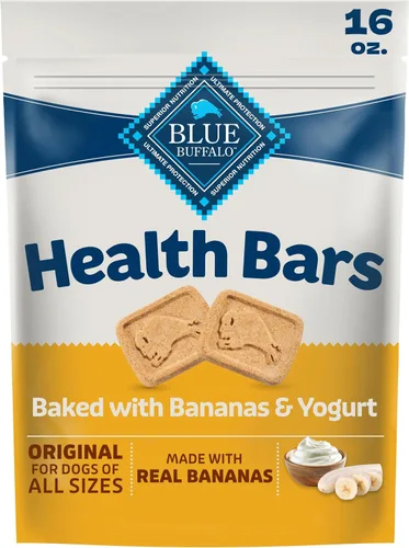 Blue Buffalo Health Bars - Galletas crujientes para perros, golosinas horneadas al horno hechas con ingredientes naturales, plátanos y yogur, bolsa