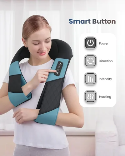 Miniatura 6 de COMFIER Masajeador de cuello inalámbrico con calor, almohada de masaje shiatsu de tejido profundo para aliviar el dolor de espalda y hombro amasado