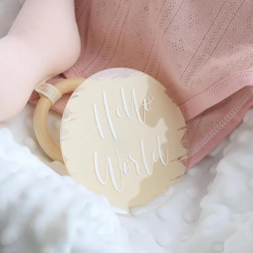 Miniatura 6 de UNIQOOO 13 tarjetas mensuales de hitos para bebés de 4 pulgadas con estampado beige, discos de accesorios para fotos, letrero de crecimiento redondo