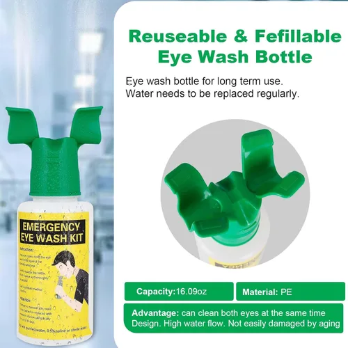 Miniatura 5 de Estación Portátil de Lavado de Ojos Aprobada por OSHA - Kit de Botellas de Lavado de Ojos de Emergencia Mejorado Limpia Ambos Ojos Simultáneamente