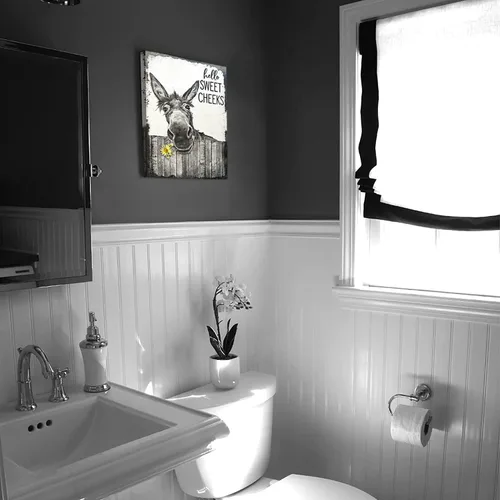 Miniatura 6 de citari Arte de pared de baño de granja, póster de burro divertido para pared, lienzo rústico impreso en blanco y negro, decoración de pared