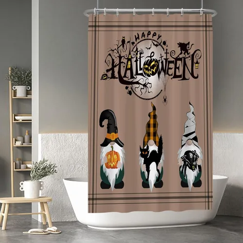 Miniatura 10 de Cortina de ducha de fantasma y gato negro para niños, 36 x 72 pulgadas, espeluznante y bonita, cortina de baño de Halloween con 6 ganchos, cortina