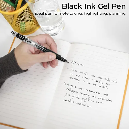 Miniatura 6 de M&G Bolígrafos de gel de tinta negra, punta fina de 0.028 in, bolígrafos de tinta de gel retráctiles, escritura suave con agarre antideslizante Negro