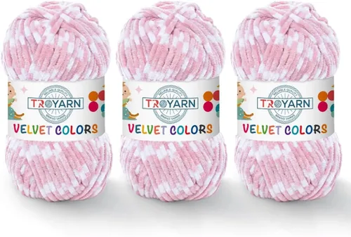 Miniatura 31 de TROYARN Hilo de lana de terciopelo en colores (paquete de 3 madejas) Chenille para manta Amigurumi, hilo para crochet y punto súper voluminoso 3x100