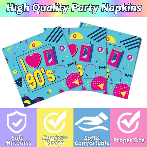 Miniatura 4 de 50 piezas de platos y servilletas de papel para fiesta de los 90 CD mix de los 90 platos de postre para fiesta temática de los 90 decoración retro