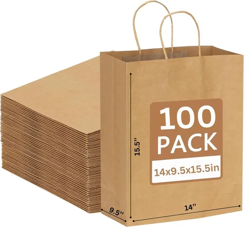 Miniatura 11 de Jet Paper Bags - Paquete de 50 bolsas de papel kraft de 11 x 6.5 x 11 pulgadas, medianas con asas, a granel, bolsas de papel de estraza