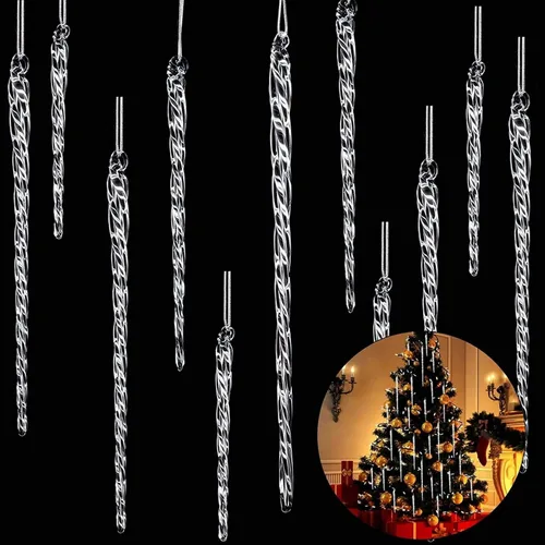 Miniatura 10 de Boao Carámbano de vidrio de 3.5 a 7.8 pulgadas, adornos de Navidad de carámbanos de vidrio torcido, decoraciones colgantes (rosa, 25 unidades)