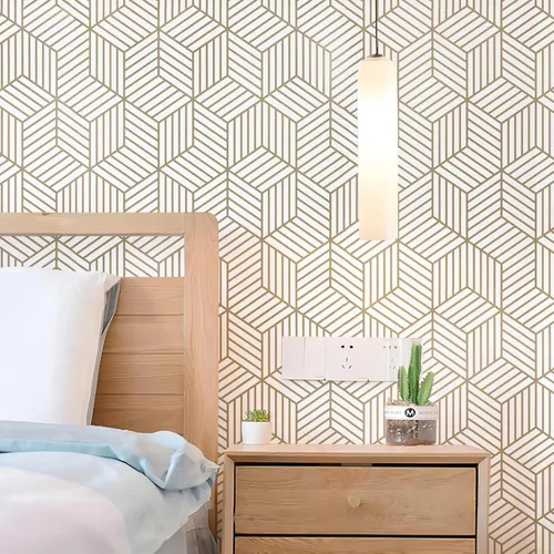 Miniatura 3 de Wenmer - Papel tapiz con estampado geométrico hexagonal de 17.71 x 708 pulgadas, papel adhesivo extraíble, autoadhesivo, vinilo para uso doméstico