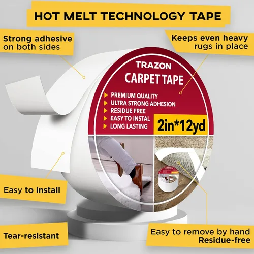 Miniatura 2 de Trazon - Cinta adhesiva de doble cara para alfombras, suelo de madera dura y alfombras de área, cinta adhesiva fuerte y extraíble, cinta adhesiva