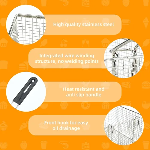 Miniatura 4 de Cesta para freidora eléctrica para freír alimentos, con mango de goma, 7.2 x 8.3 x 4.3 pulgadas, construcción resistente, adecuada para freír pollo