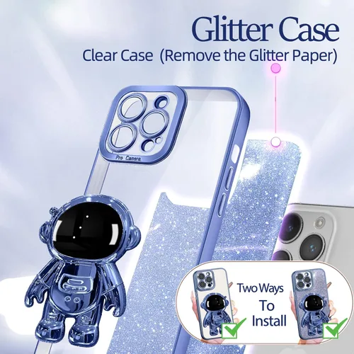 Miniatura 146 de Buleens Funda para iPhone 11 Pro Max Astronauta, Fundas Transparentes para iPhone 11 ProMax con Papel con Purpurina y Soporte de Astronauta, Mujeres