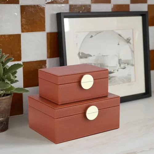 Miniatura 5 de HofferRuffer - Cajas de joyería de piel sintética, juego de 2 piezas con accesorios de almacenamiento decorativos y herrajes dorados, clásico
