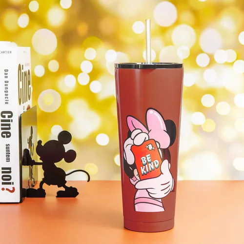 Miniatura 3 de Zak Designs Disney Minnie Mouse - Vaso de viaje de acero inoxidable con aislamiento al vacío con tapa a prueba de salpicaduras, incluye popote
