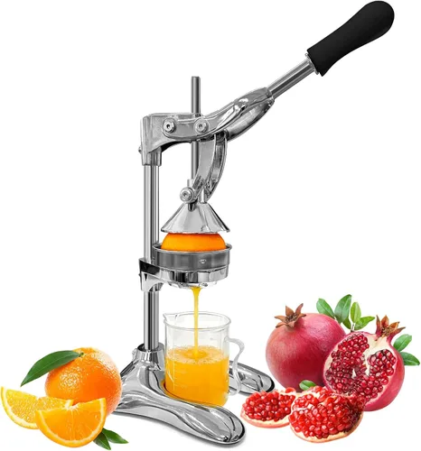 Exprimidor manual profesional de mano – Exprimidor de cítricos de acero inoxidable resistente para naranja, limón y granada con base estable y taza