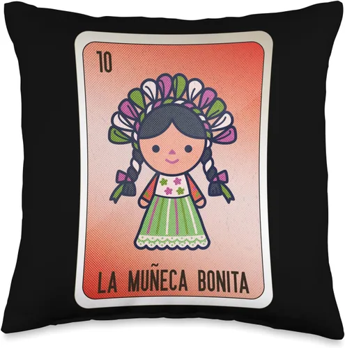99 Gifts Bingo De Mexico Cartas Mexicanas Set.3 La Muñeca Bonita - Almohada mexicana con diseño de tarjetas de bingo chicano, 16 x 16 pulgadas,