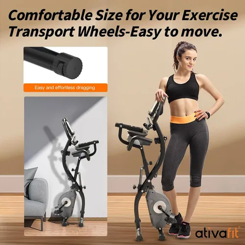 Miniatura 8 de ATIVAFIT Bicicleta de ejercicio plegable fitness para interiores, bicicleta de ciclismo magnética 3 en 1 vertical y reclinada con bandas de Negro