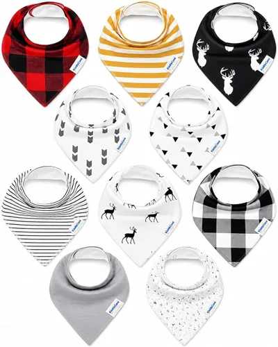 Miniatura 22 de KiddyStar Organic Cotton Baby Drool Bibs Soft, Adjustable, Absorbent, Unisex Teething Bandana Bibs for Babies Clásico 1