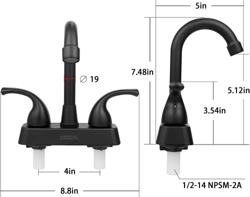 Miniatura 5 de Llave de lavabo de RV, llave de remplazo de baño de RV de 4 pulgadas para campistas, autocaravana, remolque de viaje, barco, con manijas de palanca