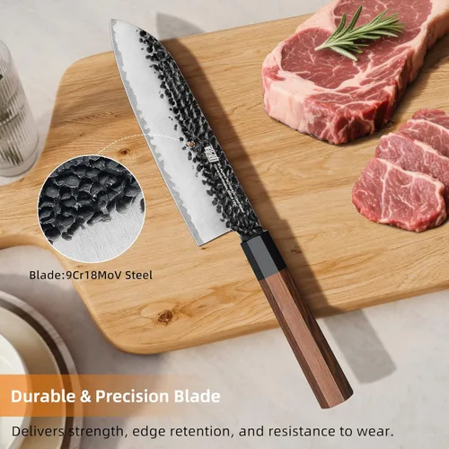 Miniatura 2 de FINDKING Dynasty Series - Cuchillo japonés Santoku, cuchillo de cocina profesional, hoja de acero de alto carbono 9Cr18MoV, mango octogonal