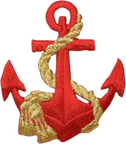Miniatura 8 de Ancla, náutico, marinero, bordado, parche para planchar (ancla dorada, cuerda plateada)