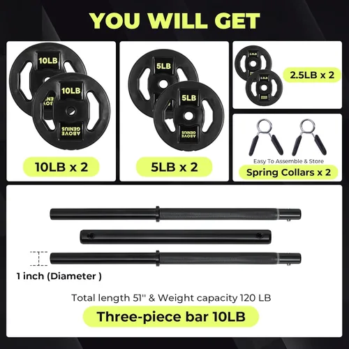 Miniatura 6 de AboveGenius Juego de pesas de barra, juego de barras de pesas libres ajustables de 45 libras para entrenamiento de fuerza en el gimnasio en casa
