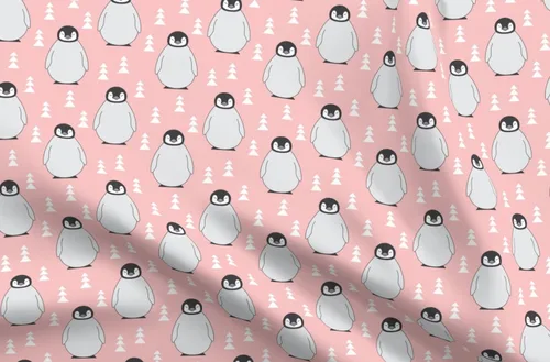 Miniatura 4 de Spoonflower Tela – Pingüinos Triángulo Árboles Suave Rosa Pingüino Navidad Gris Niña Lindo Impreso en Petal Signature Tela de Algodón por The Yard