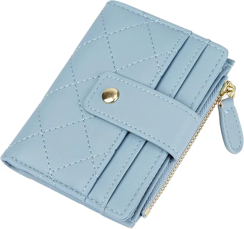 Miniatura 6 de Cartera de cuero para mujer, pequeña, compacta, plegable, con bolsillo para monedas con cremallera