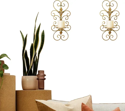 Miniatura 4 de Juego de 2 candelabros de pared de metal para colgar en la pared, candelabros para colgar en la pared, para decoración del hogar, dormitorio