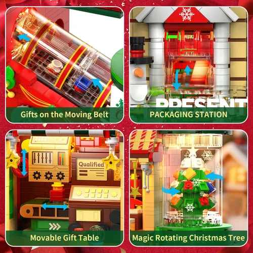 Miniatura 2 de Juego de construcción de fábrica de Navidad con luz, 2775 piezas de decoración de pueblo navideño para el hogar, kit de casa de vacaciones con árbol
